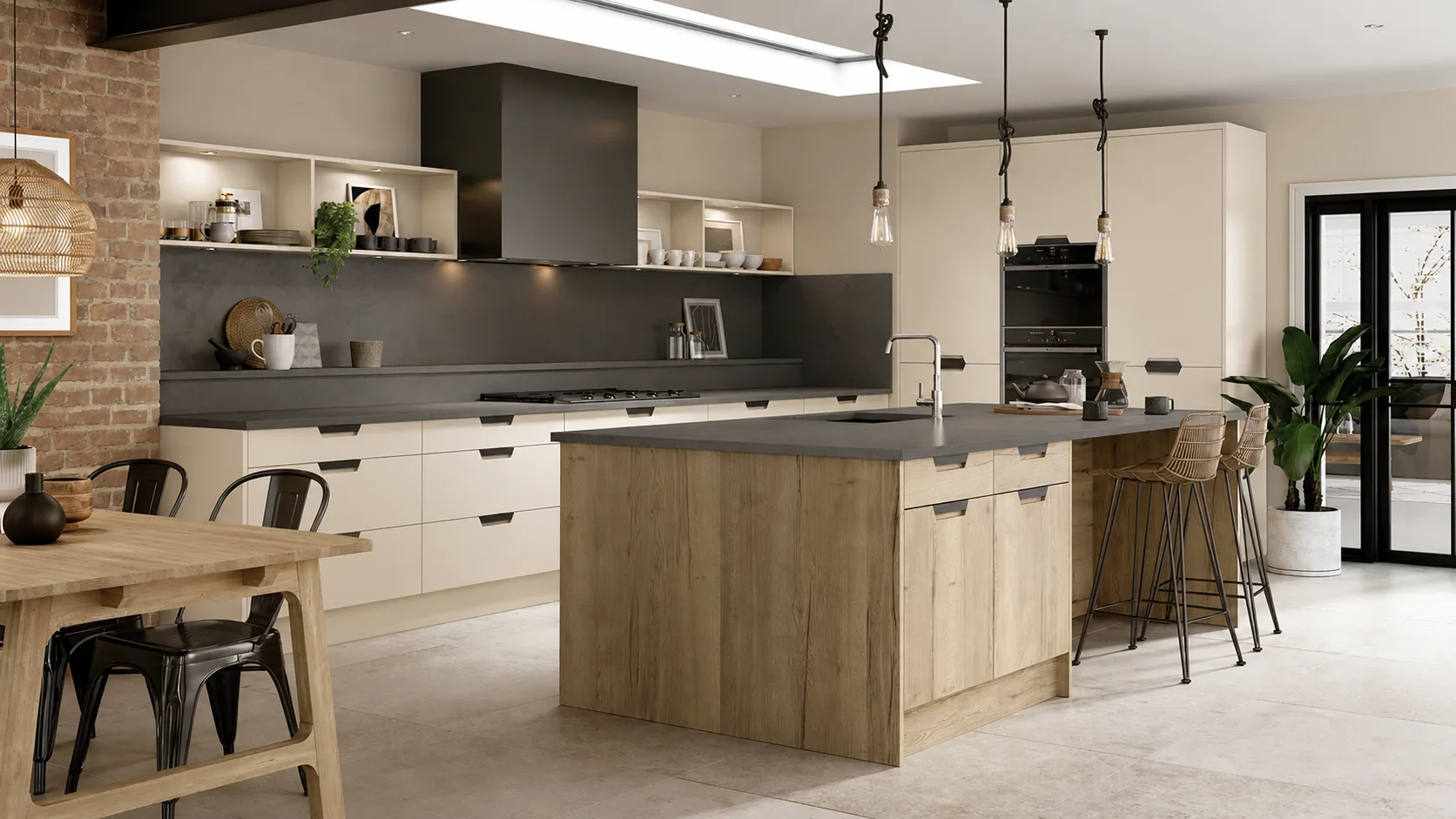 Oak white matt integrated handle fitted kitchen style
