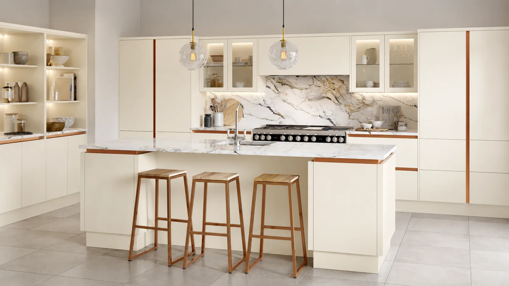 White matt true handleless fitted kitchen style
