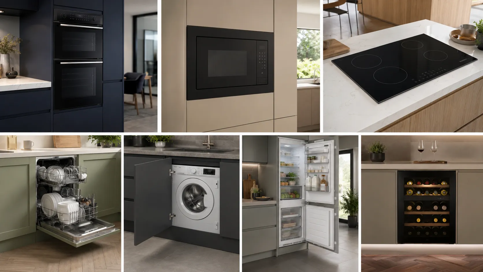 Integrated kitchen appliances fitted into a modern kitchen